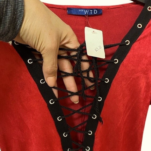 SHOP WTD Red Velvet Stretch Jumpsuit - Picture 4 of 6